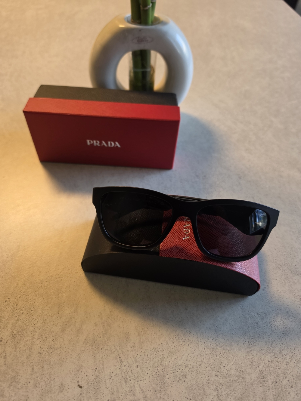 Prada Black Men's Sunglasses with Subtle Red Accents